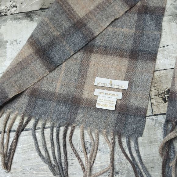 House of bruar pure cashmere check plaid fringe scarf - Picture 2 of 3